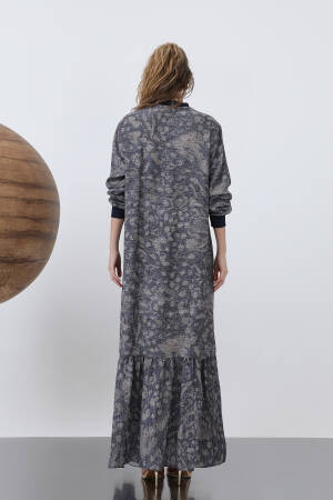 Patterned Dress With Ribbed Collar - Multicolor - Puane - Globality Store - Women Clothes Wholesale Turkey
