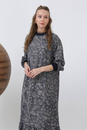 Patterned Dress With Ribbed Collar - Multicolor - Puane - Globality Store - Women Clothes Wholesale Turkey