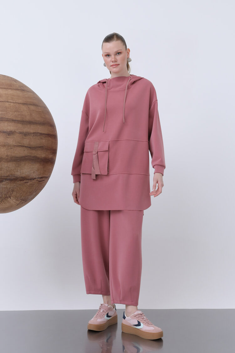 Pocket Detailed Double Suit - Dusty Rose - Puane - Globality Store - Women Clothes Wholesale Turkey
