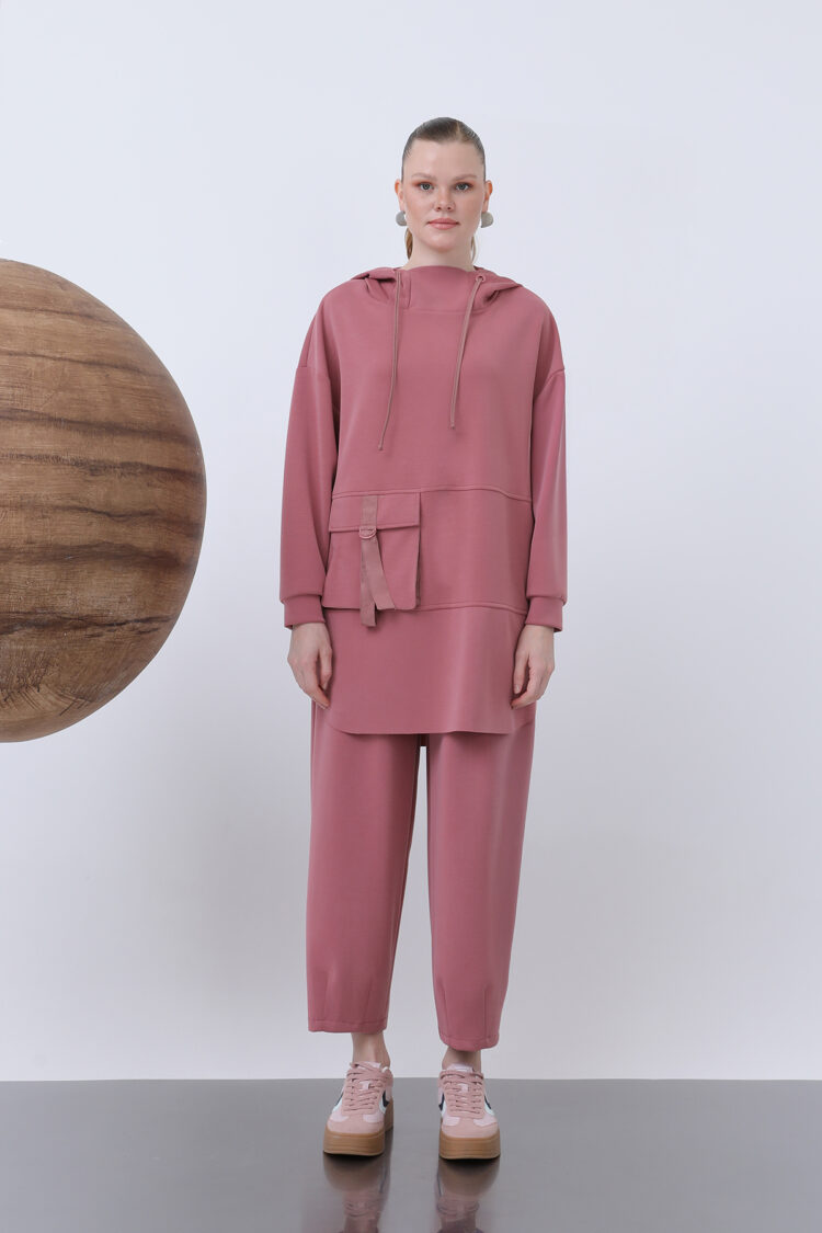 Pocket Detailed Double Suit - Dusty Rose