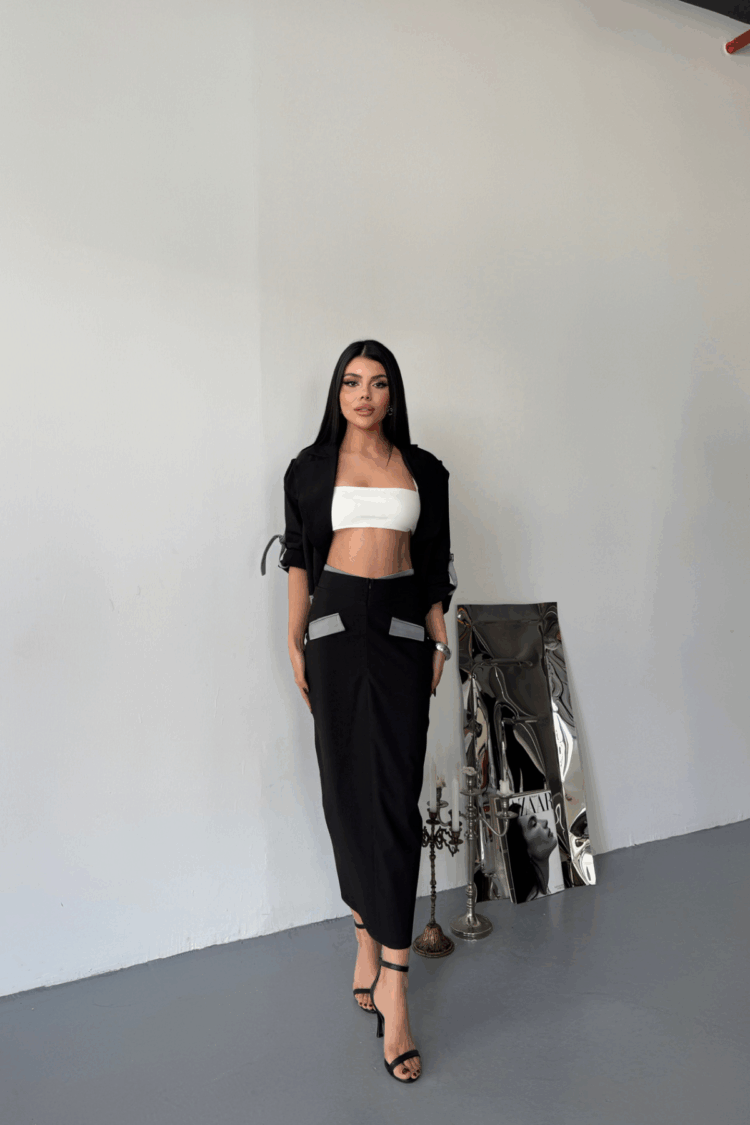Crop Jacket Skirt Set - Ello - Globality Store - Women Clothes Wholesale Turkey
