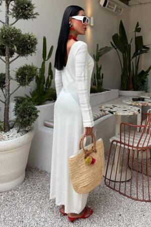 Openwork Detailed Crew Neck Sweater Dress - Sobe Istanbul - Globality Store - Women Clothes Wholesale Turkey
