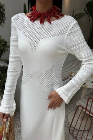 Openwork Detailed Crew Neck Sweater Dress - Sobe Istanbul - Globality Store - Women Clothes Wholesale Turkey