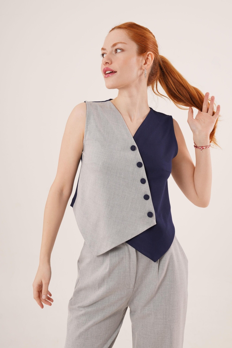 Wholesale Vest With Cross Pattern Buttons - Lustrin - Globality Store - Women Clothes Wholesale Turkey