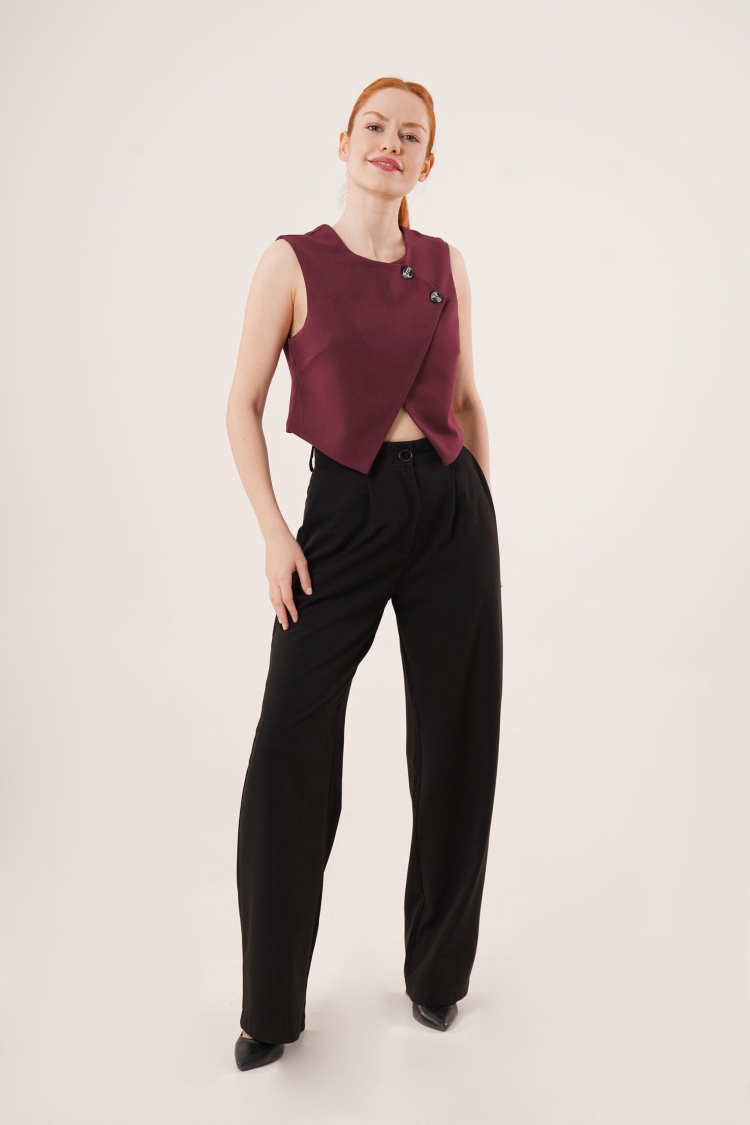 Double Button Cross Pattern Burgundy Wholesale Vest