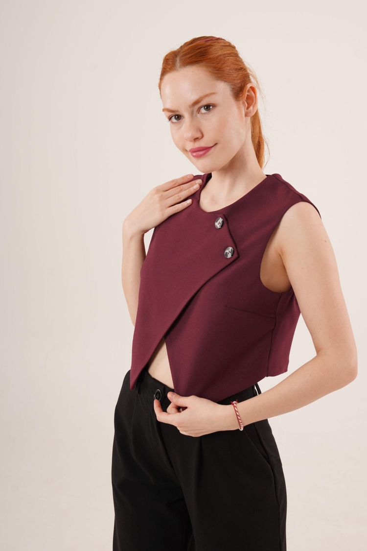Double Button Cross Pattern Burgundy Wholesale Vest