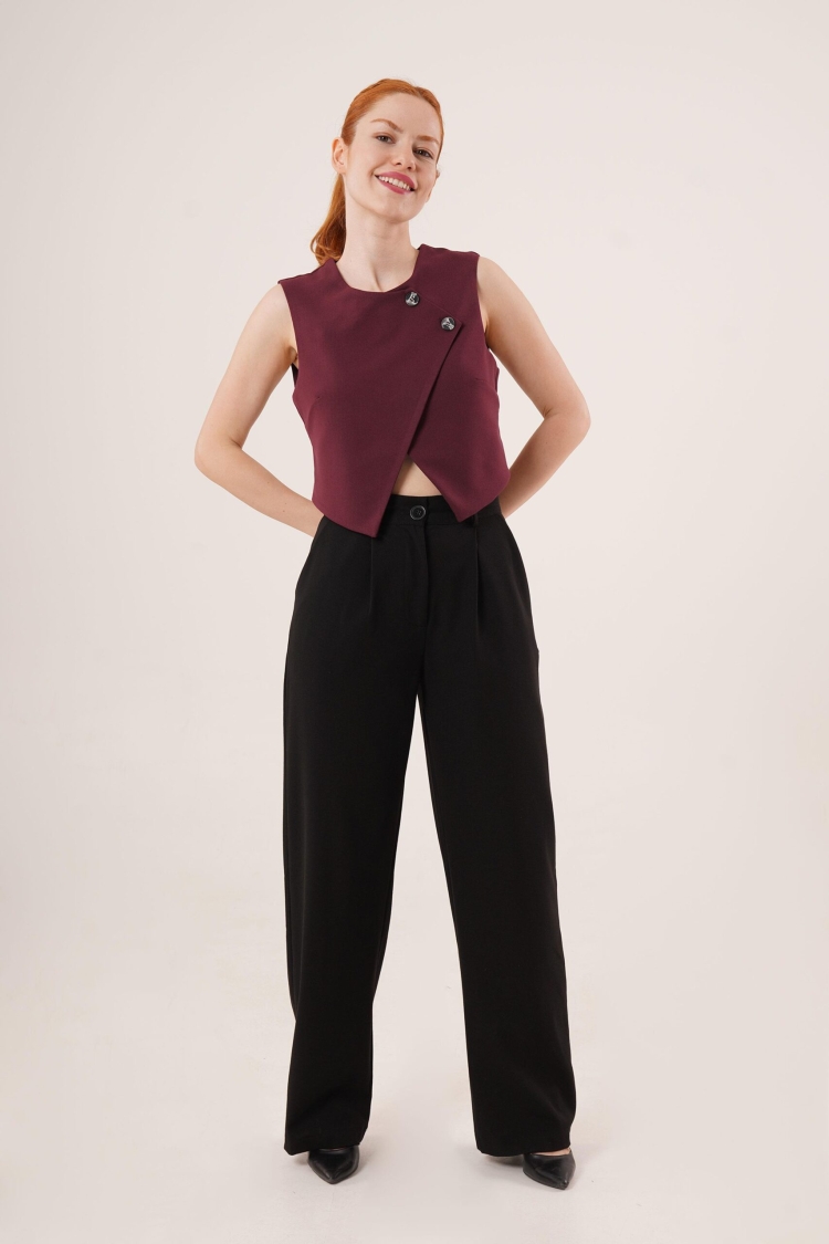 Double Button Cross Pattern Burgundy Wholesale Vest