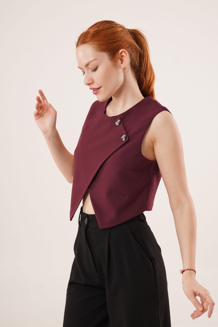Double Button Cross Pattern Burgundy Wholesale Vest