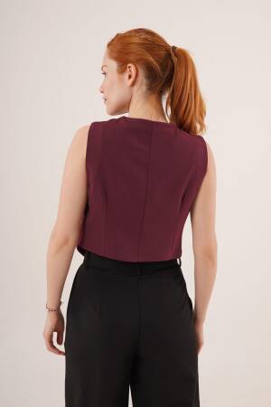 Double Button Cross Pattern Burgundy Wholesale Vest - Lustrin - Globality Store - Women Clothes Wholesale Turkey