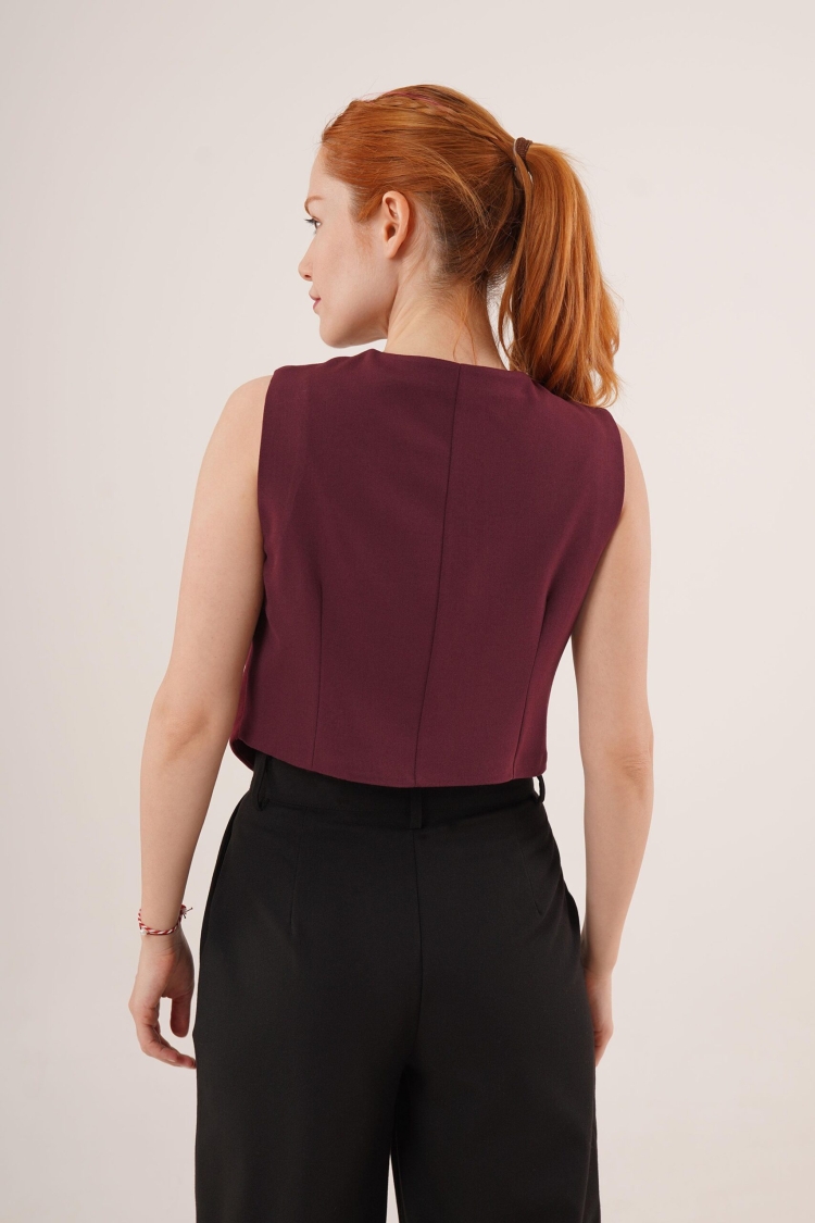Double Button Cross Pattern Burgundy Wholesale Vest