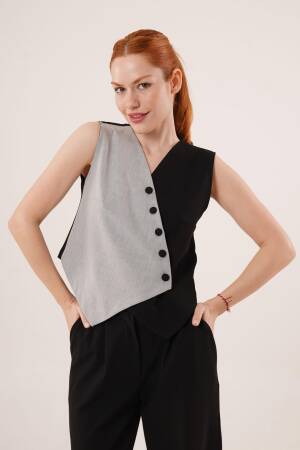 Wholesale Vest With Cross Pattern Buttons - Lustrin - Globality Store - Women Clothes Wholesale Turkey
