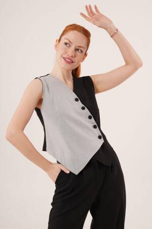 Wholesale Vest With Cross Pattern Buttons - Lustrin - Globality Store - Women Clothes Wholesale Turkey