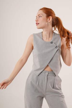 Double Button Cross PatternWholesale Vest - Lustrin - Globality Store - Women Clothes Wholesale Turkey