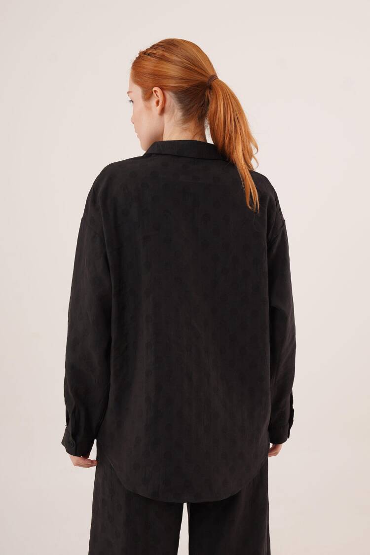 Self Polka Dot Detailed Black Shirt And Pants Double Wholesale Suit