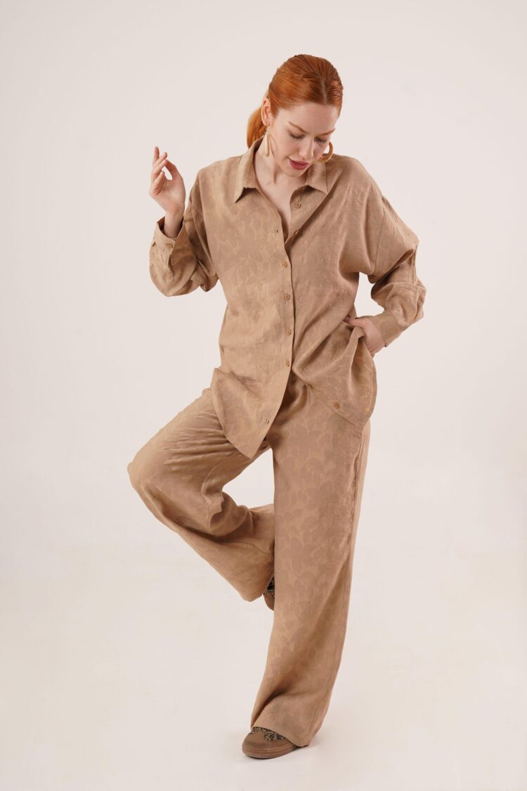 Patterned Shirt And Pants Double Set - Taba