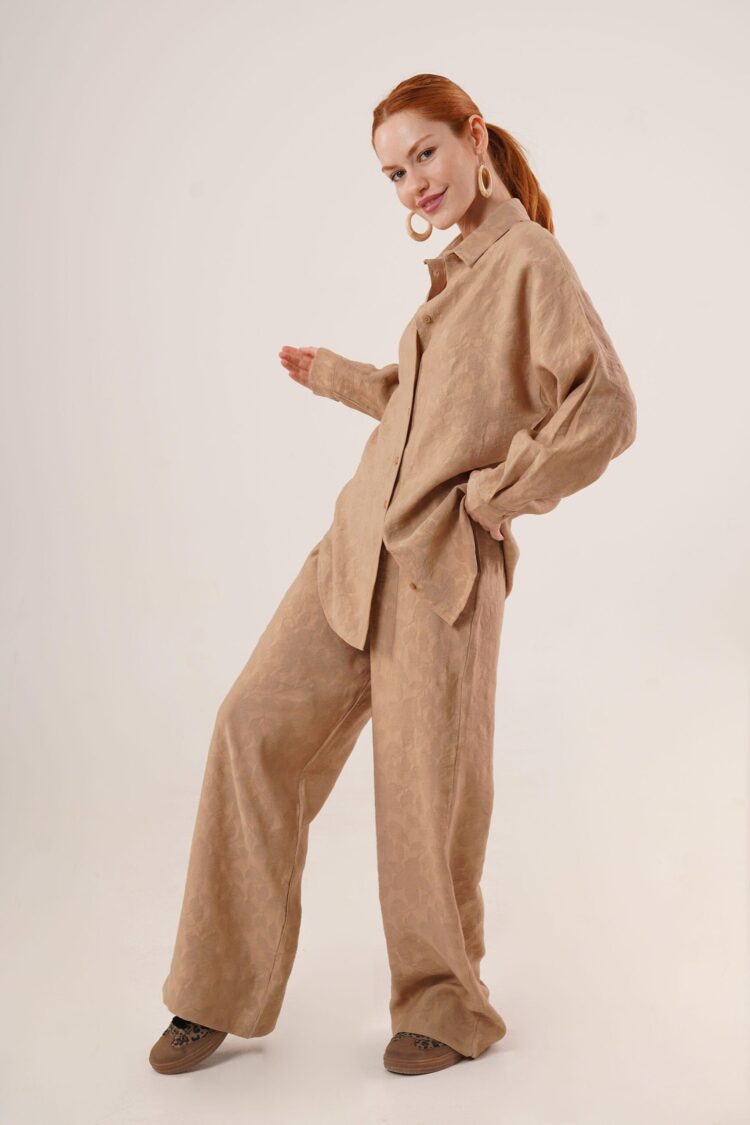 Patterned Shirt And Pants Double Set - Taba