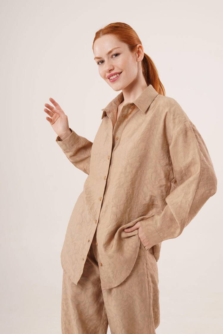 Self Patterned Shirt And Pants Double Set - Taba