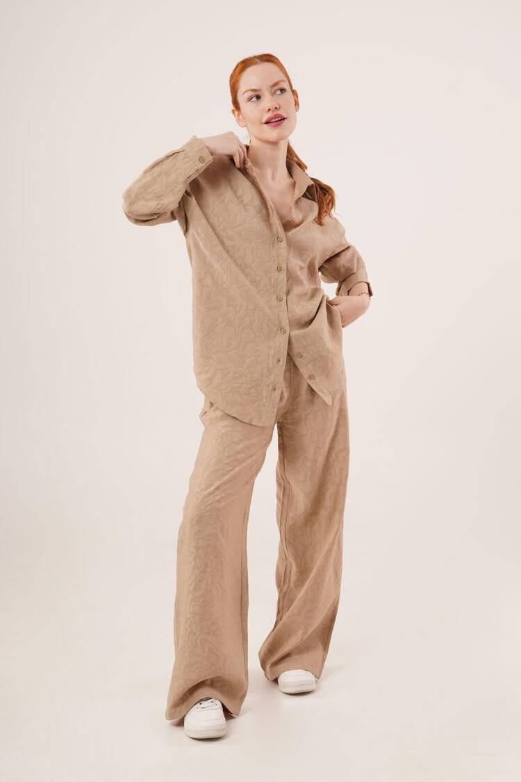 Self Patterned Shirt And Pants Double Set - Taba