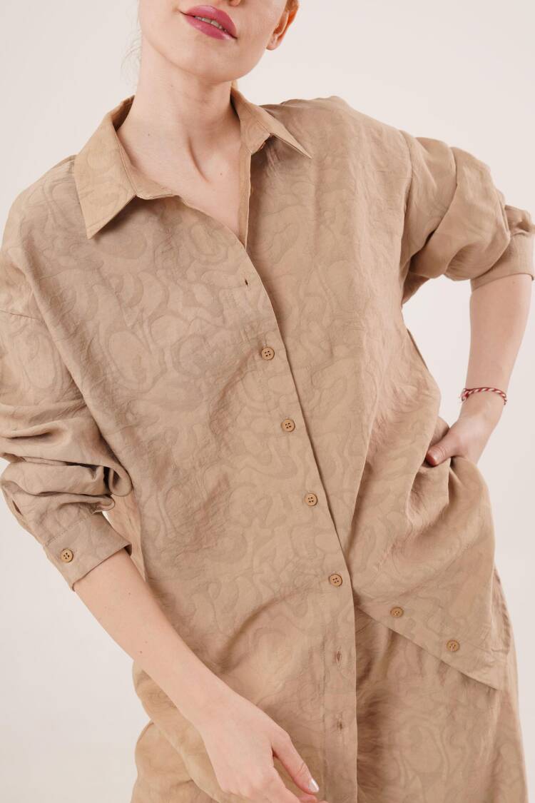 Self Patterned Shirt And Pants Double Set - Taba