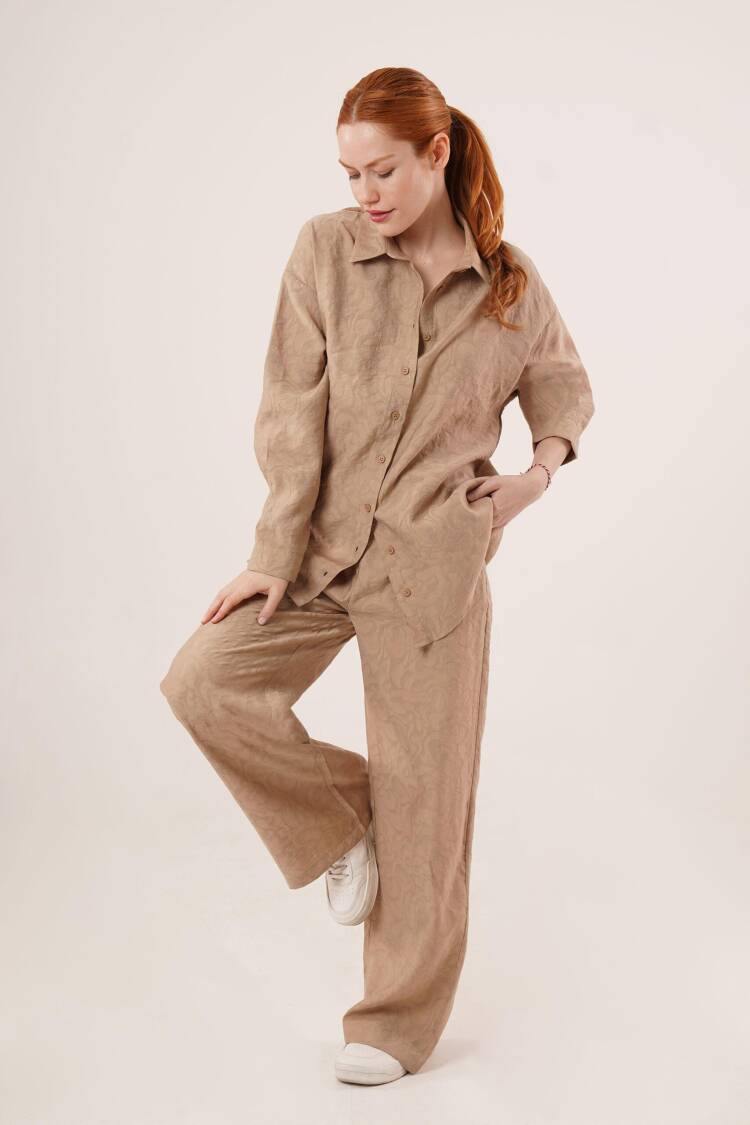 Self Patterned Shirt And Pants Double Set - Taba