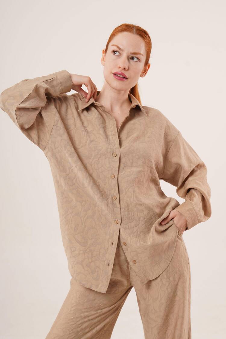 Self Patterned Shirt And Pants Double Set - Taba