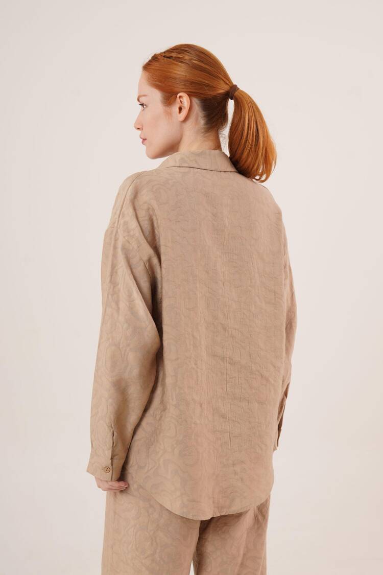 Self Patterned Shirt And Pants Double Set - Taba