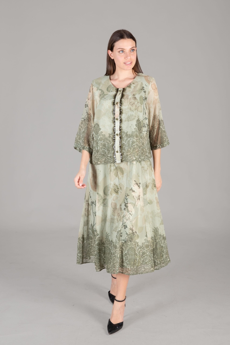 Round Neck Empirme Dress - GUMANIZE - Globality Store - Women Clothes Wholesale Turkey