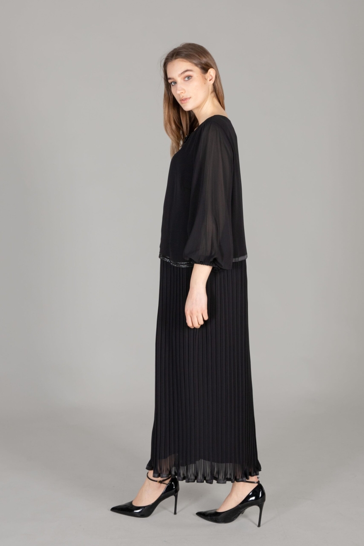 Round Neck Embroidered Chiffon Dress
