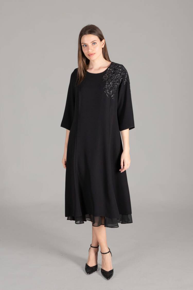 Cuff Round Neck Gown Dress - GUMANIZE - Globality Store - Women Clothes Wholesale Turkey