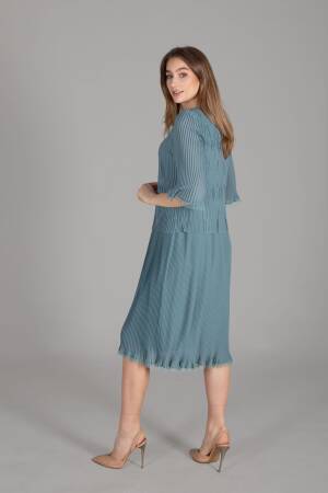 Round Neck Pleated Chiffon Dress - GUMANIZE - Globality Store - Women Clothes Wholesale Turkey