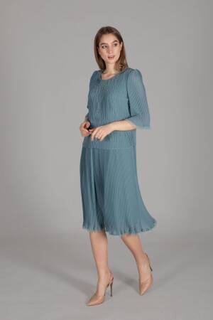 Round Neck Pleated Chiffon Dress - GUMANIZE - Globality Store - Women Clothes Wholesale Turkey
