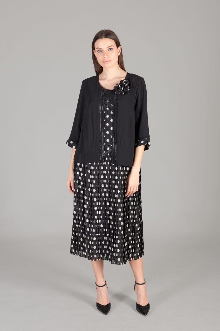 Round Neck Silvery Polka Dot Chiffon Dress - GUMANIZE - Globality Store - Women Clothes Wholesale Turkey