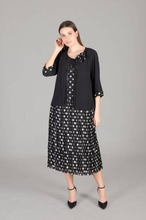 Round Neck Silvery Polka Dot Chiffon Dress - GUMANIZE - Globality Store - Women Clothes Wholesale Turkey