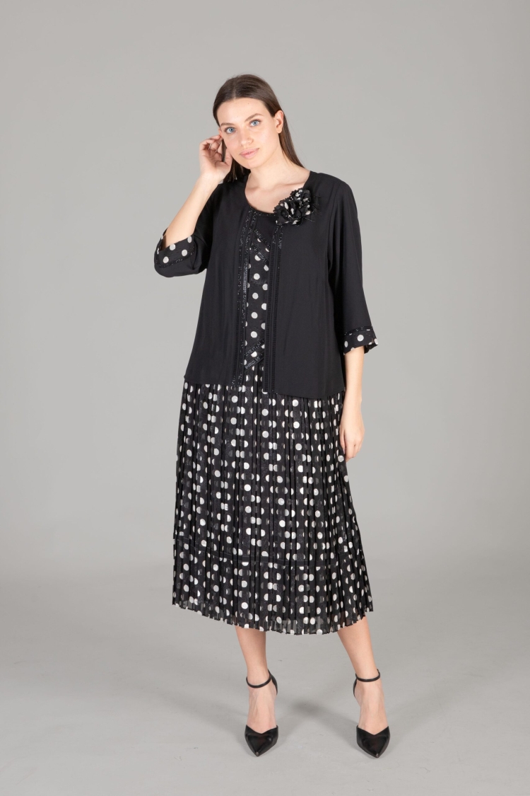 Round Neck Silvery Polka Dot Chiffon Dress