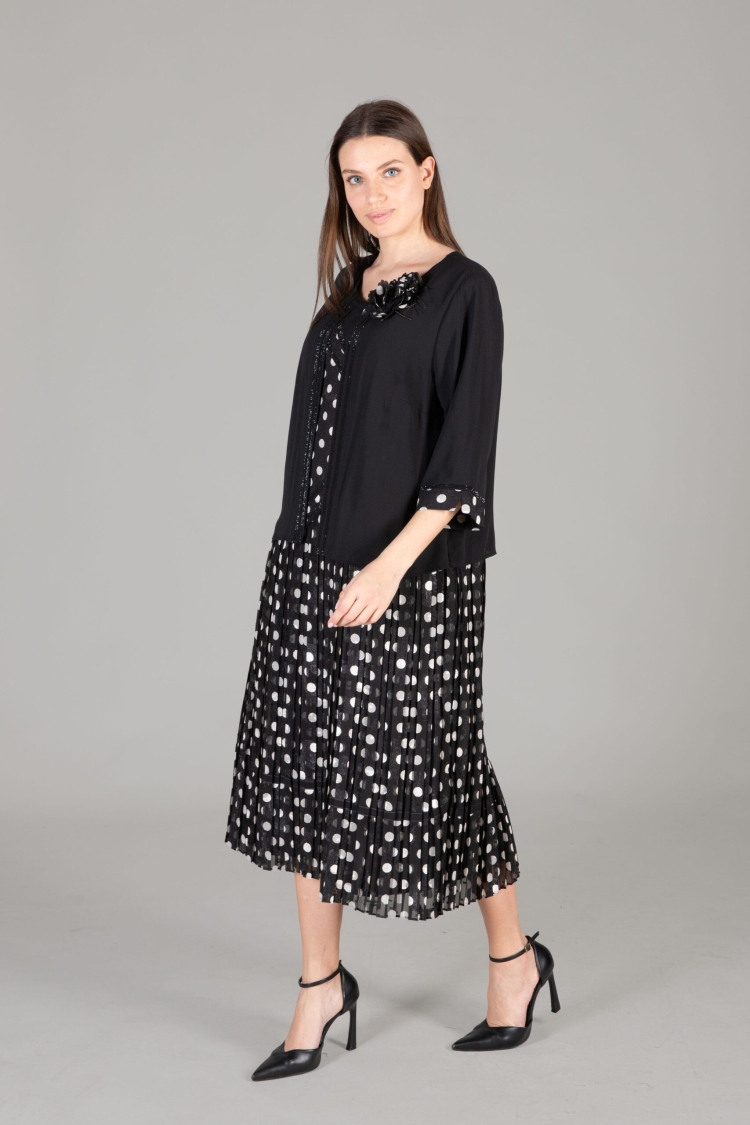 Round Neck Silvery Polka Dot Chiffon Dress