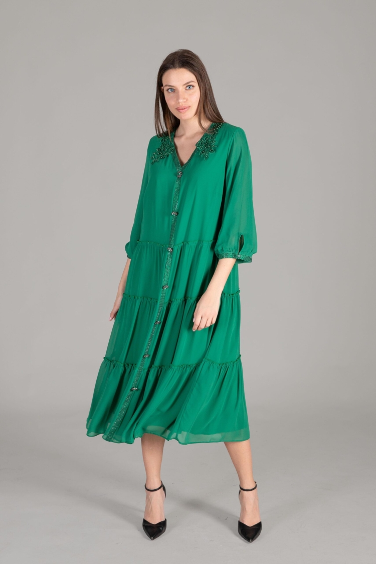 Apron Collar Chiffon Dress - GUMANIZE - Globality Store - Women Clothes Wholesale Turkey