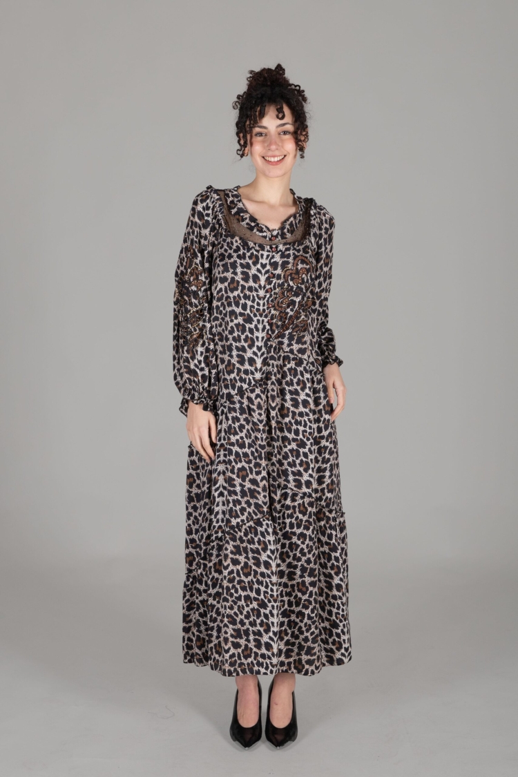 Round Neck Empirme Dress - GUMANIZE - Globality Store - Women Clothes Wholesale Turkey