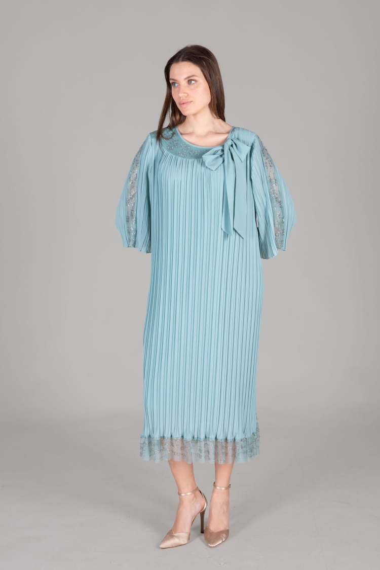 Round Neck Tulle Chiffon Dress - GUMANIZE - Globality Store - Women Clothes Wholesale Turkey