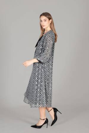 V Neck Bow Foil Dress - GUMANIZE - Globality Store - Women Clothes Wholesale Turkey