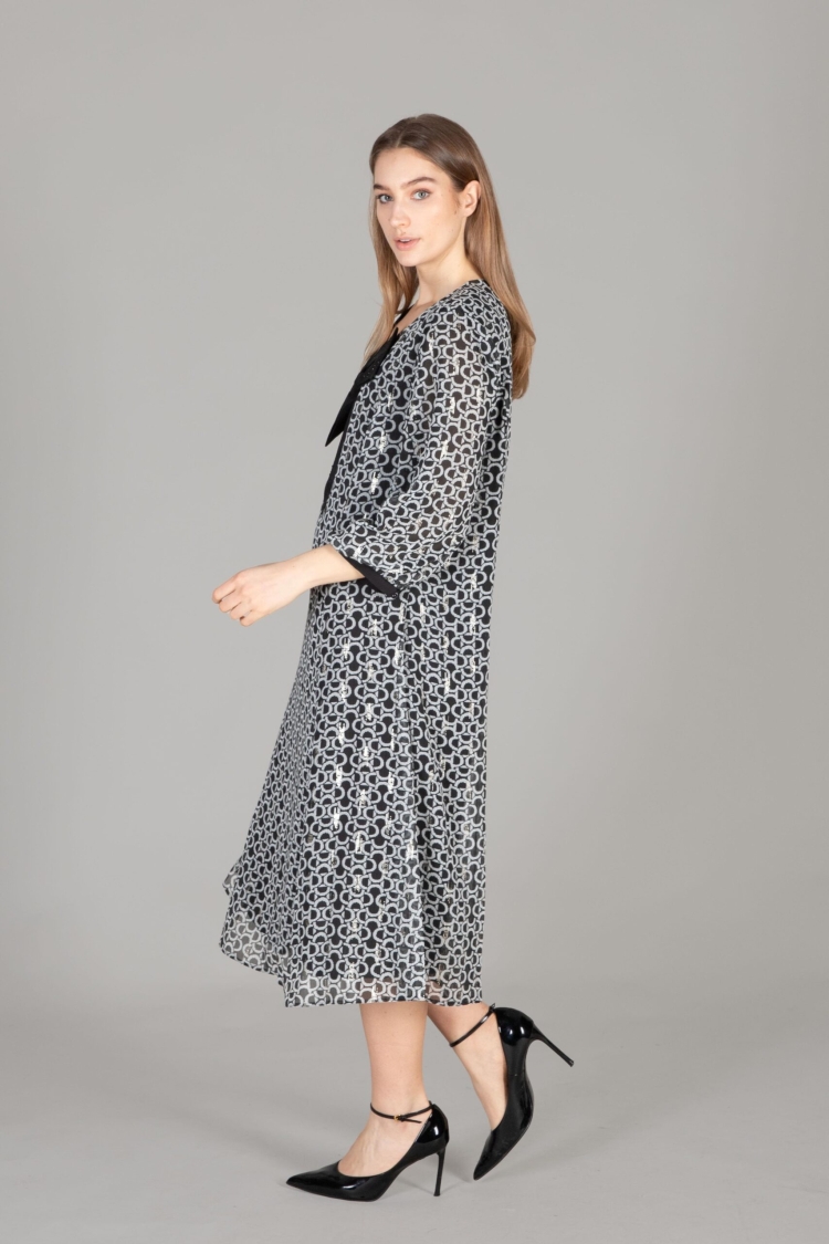 V Neck Bow Foil Dress