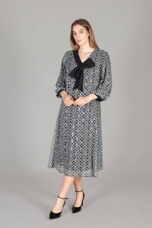 V Neck Bow Foil Dress - GUMANIZE - Globality Store - Women Clothes Wholesale Turkey