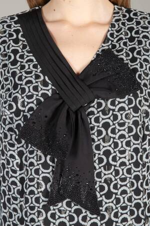 V Neck Bow Foil Dress - GUMANIZE - Globality Store - Women Clothes Wholesale Turkey