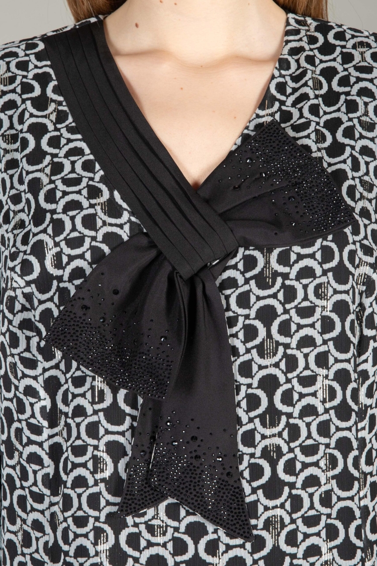 V Neck Bow Foil Dress
