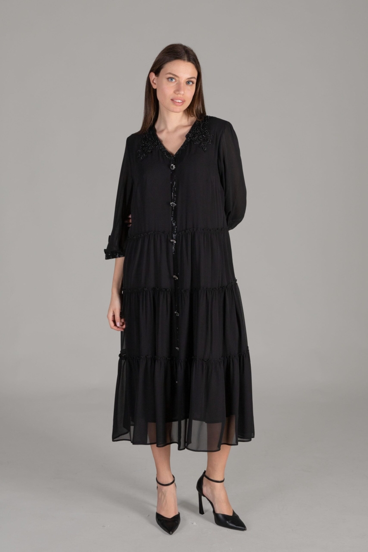 Apron Collar Chiffon Dress - GUMANIZE - Globality Store - Women Clothes Wholesale Turkey
