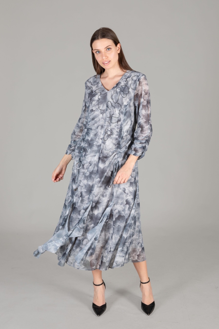 Round Neck Empirme Dress - GUMANIZE - Globality Store - Women Clothes Wholesale Turkey