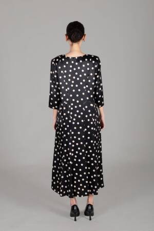 Round Neck Polka Dot Satin Dress - GUMANIZE - Globality Store - Women Clothes Wholesale Turkey