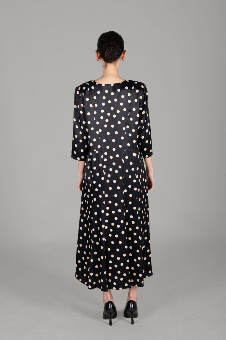 Round Neck Polka Dot Satin Dress