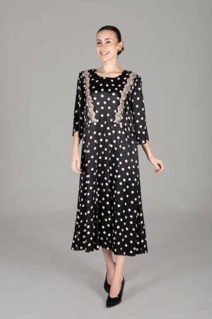Round Neck Polka Dot Satin Dress - GUMANIZE - Globality Store - Women Clothes Wholesale Turkey
