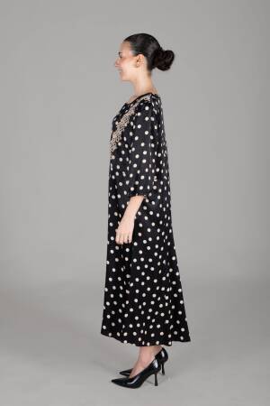 Round Neck Polka Dot Satin Dress - GUMANIZE - Globality Store - Women Clothes Wholesale Turkey