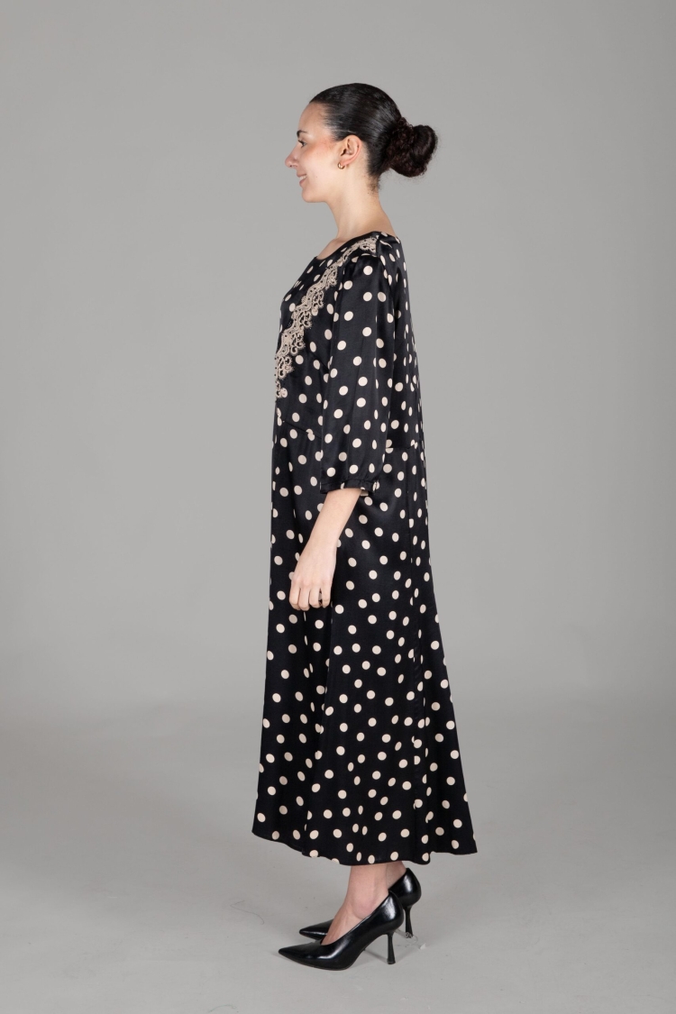 Round Neck Polka Dot Satin Dress
